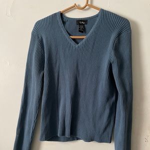 Blue Ribbed Long Sleeve Sweater